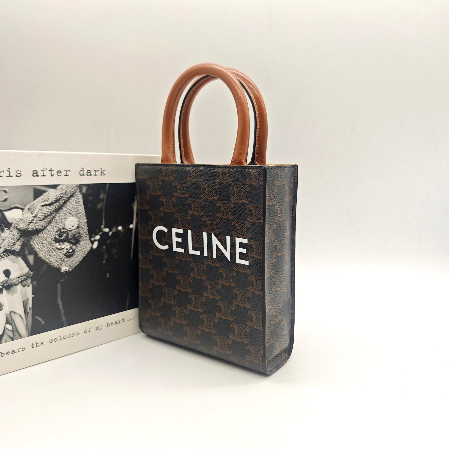 Celine - Mini Cabas Vertical - Triomphe Canvas with Calfskin Leather trim - Brown - (Mini)