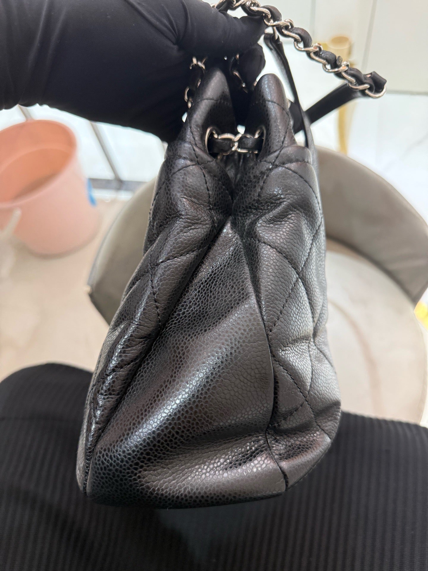Chanel - Quilted Large CC Tote Shoulder Bag - Caviar leather - Black - (large)