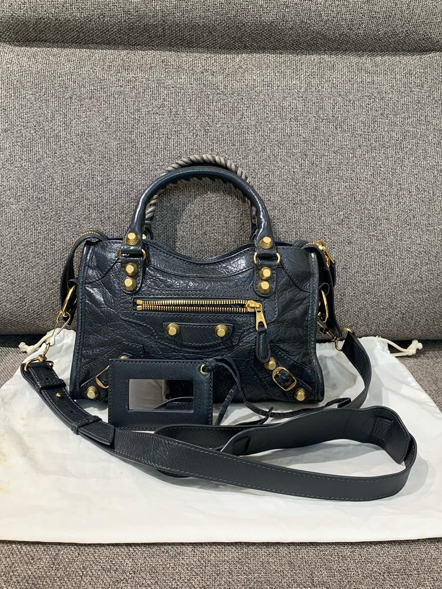 Balenciaga - Mini City (Motorcycle) - Distressed lambskin leather - Grey - (mini)