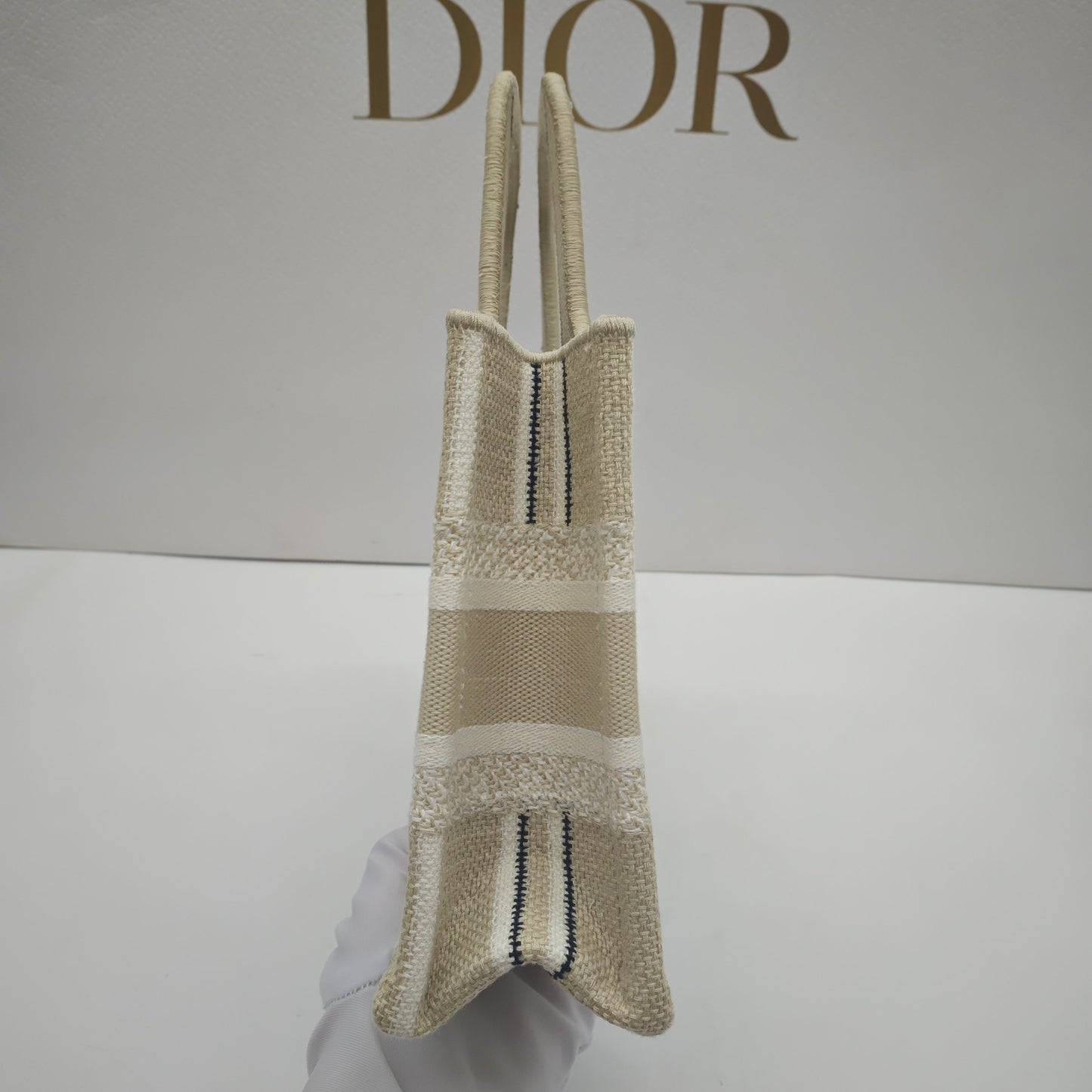 Dior - Book Tote Mini Horizontal - Embroidered cotton textile - Beige - (mini)