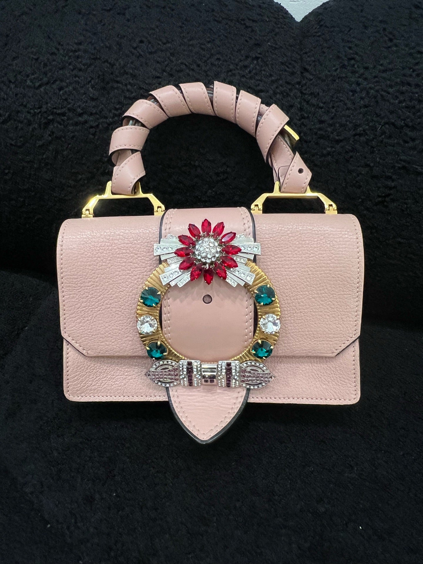 Miu Miu - Jeweled Buckle Shoulder Bag - Leather - Pink - (mini)