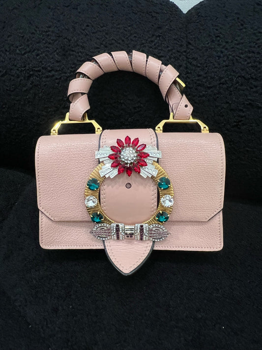 Miu Miu - Jeweled Buckle Shoulder Bag - Leather - Pink - (mini)