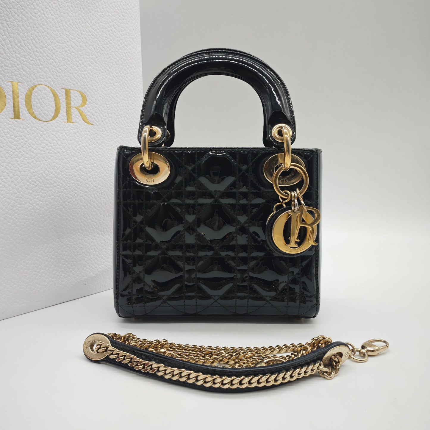 Dior - Lady Dior Mini - Patent leather - Black - (Mini)