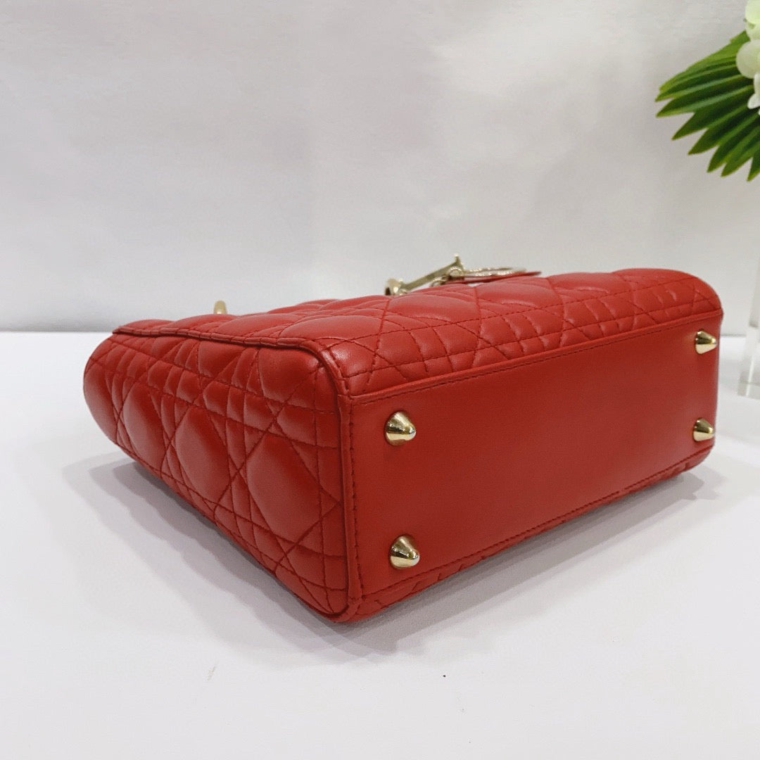 Dior - Lady Dior Mini with Badge Strap - Lambskin leather - Red - (mini)
