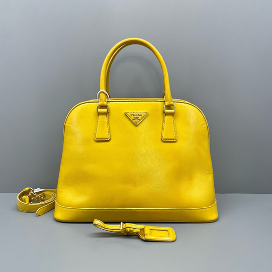 Prada - Saffiano Lux Dome Tote - Saffiano leather - Yellow - (medium)