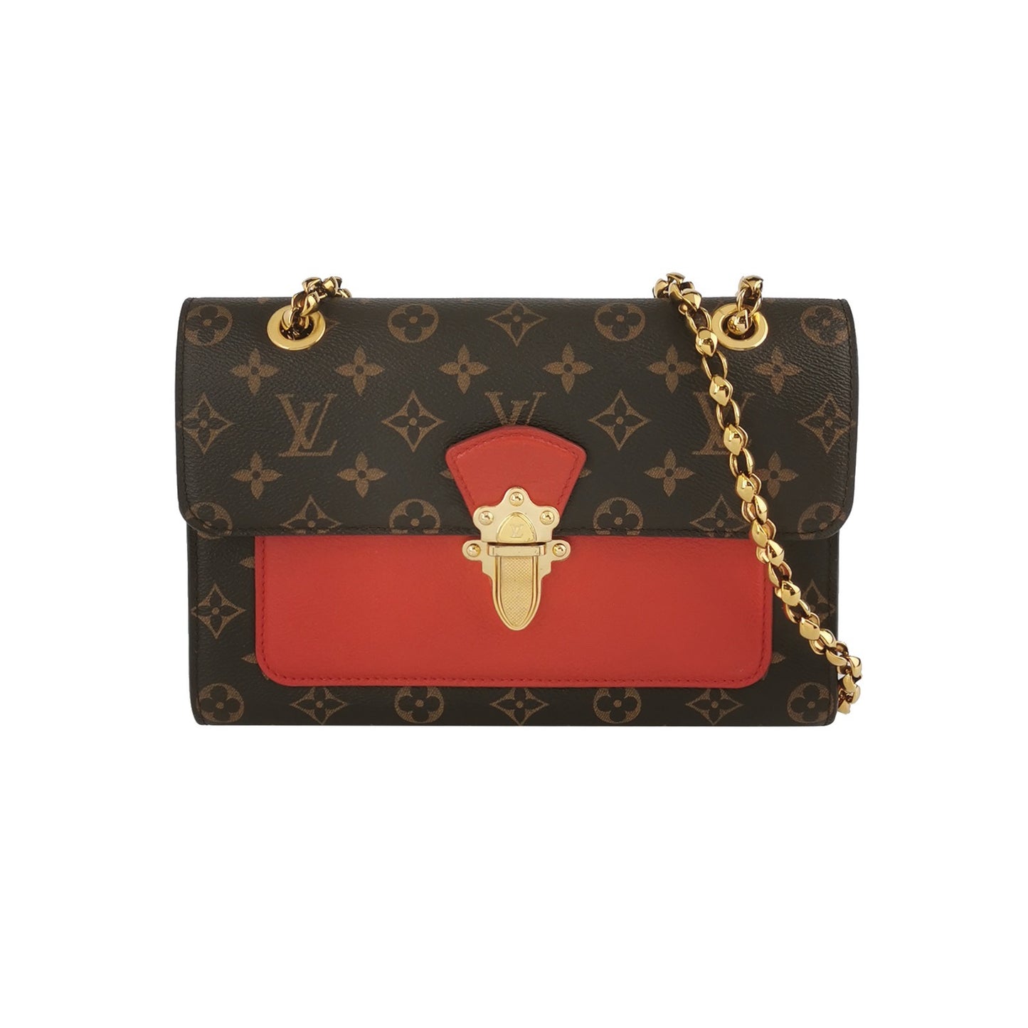 Louis Vuitton - S Lock Chain Bag - Monogram coated canvas and grained leather - Brown and Red - (Small)