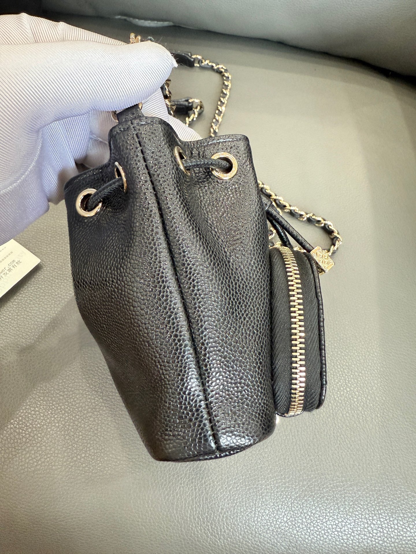 Chanel - 22B Drawstring Mini Bucket Bag - Grained calfskin leather - Black with Gold-Tone Hardware - (Mini)
