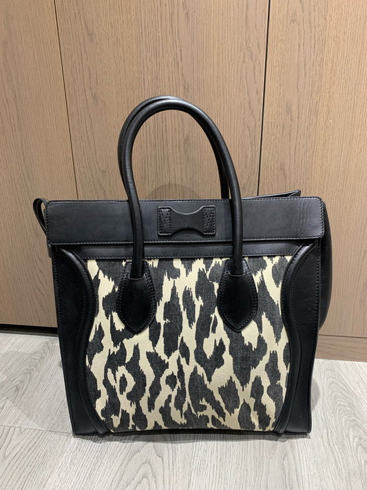 Celine - Luggage Tote - Leather and Canvas - Black - (Medium)