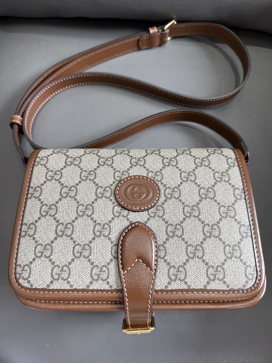 Gucci - GG Retro 041 Mini Messenger Accordion Bag - GG Supreme coated canvas with leather trim - Beige and brown - (mini)