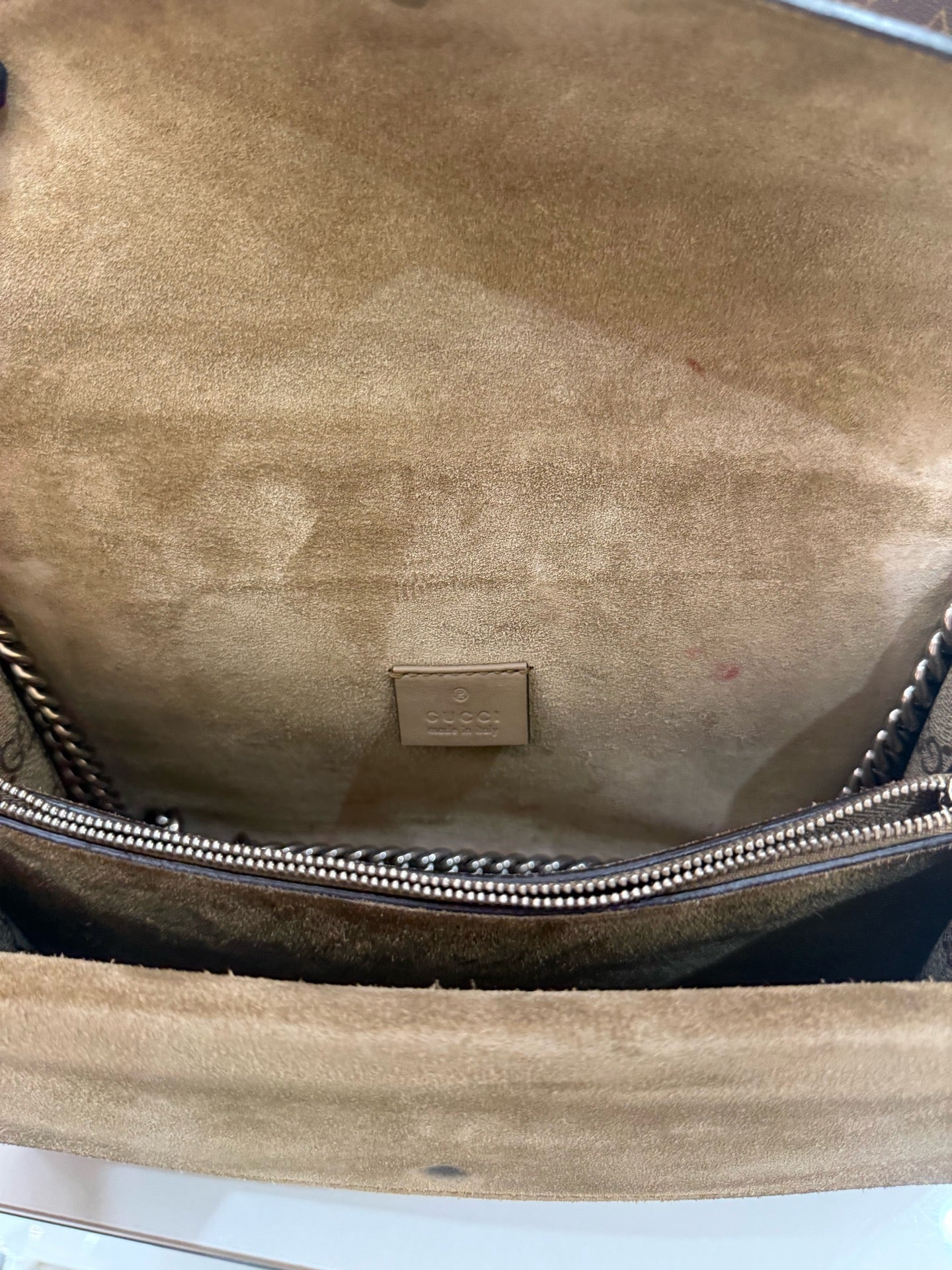 Gucci - Dionysus Shoulder Bag - GG Supreme canvas with suede trim - Camel - (medium)