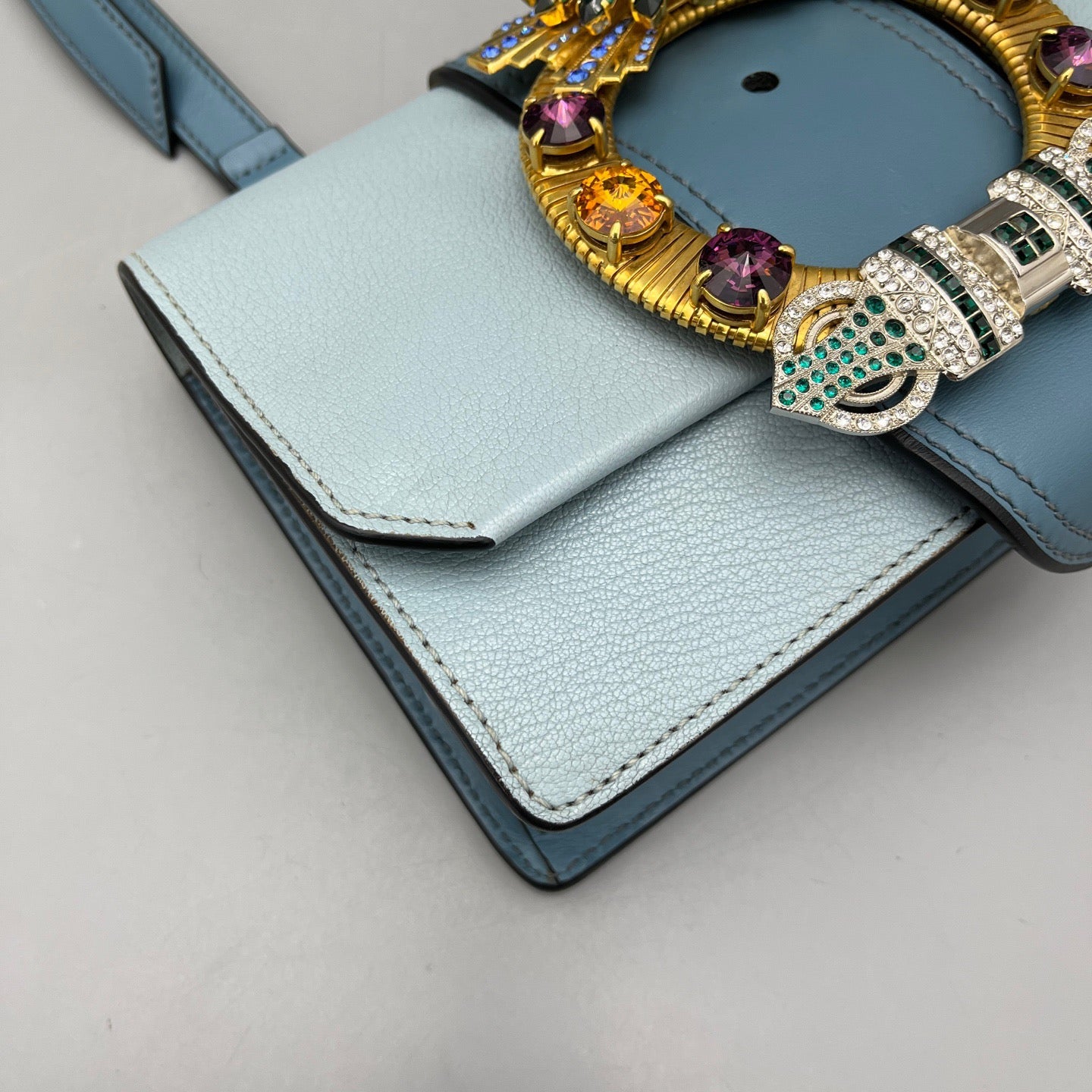 Miu Miu - Jewel Shoulder Bag - Grained leather exterior, suede interior flap, satin lining - Pale Blue - (Small)