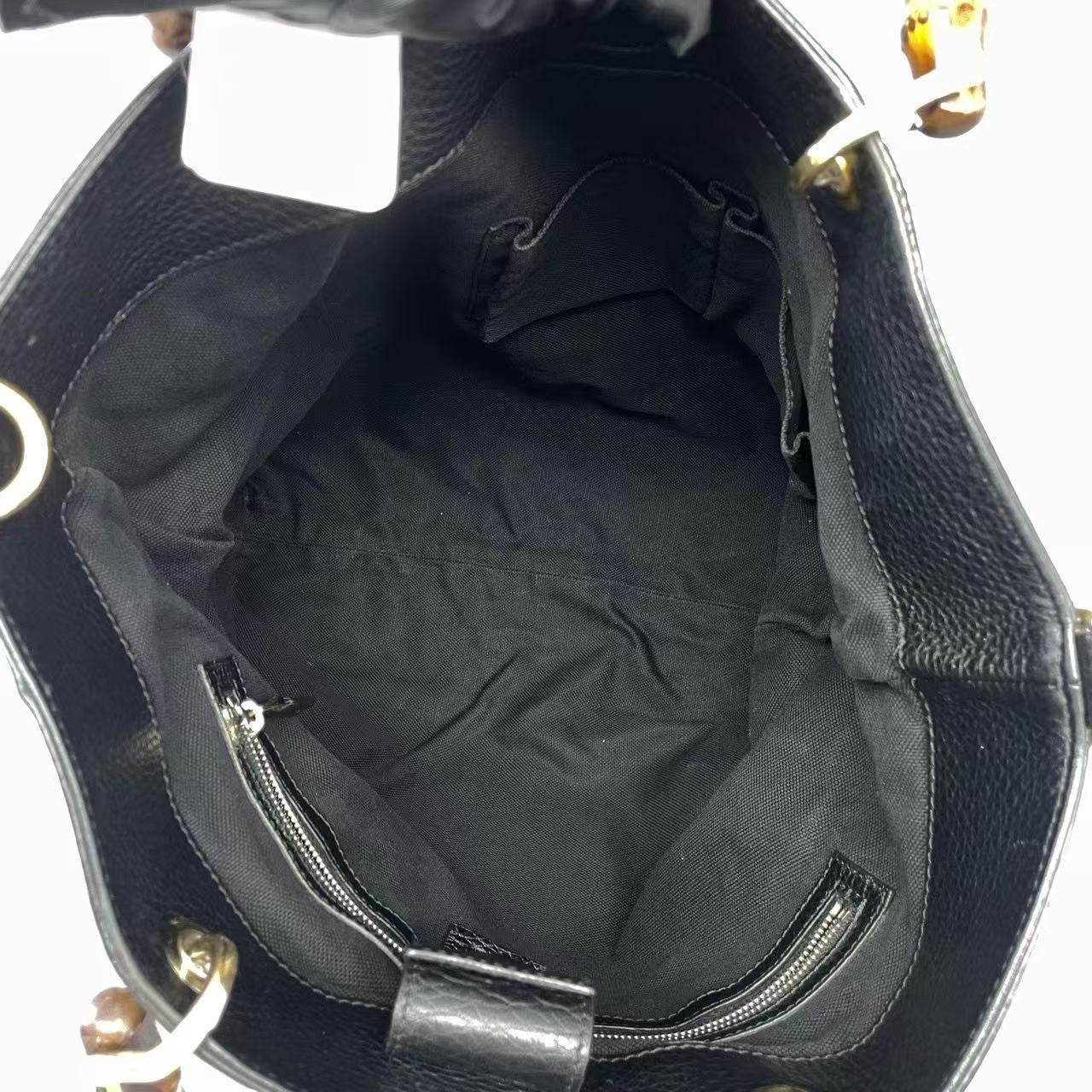 Gucci - Bamboo Handle Tote - Grained leather - Black - (Medium)
