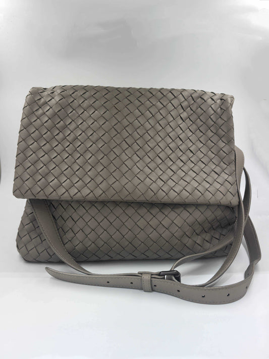 Bottega Veneta - Intrecciato Flap Shoulder Bag - Leather - Grey - (medium)