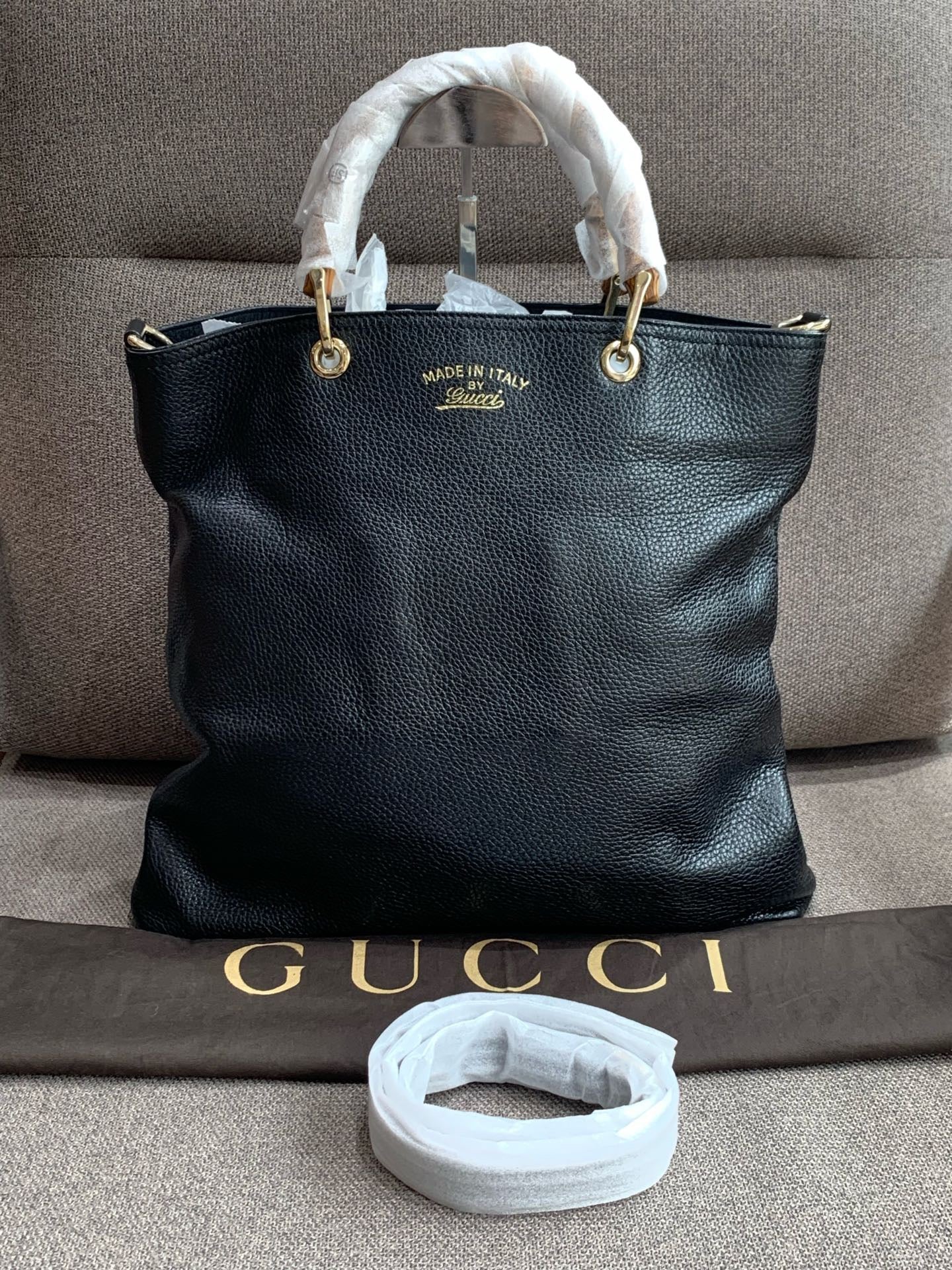Gucci - Bamboo Tote Bag - Pebbled leather - Black - (Medium)