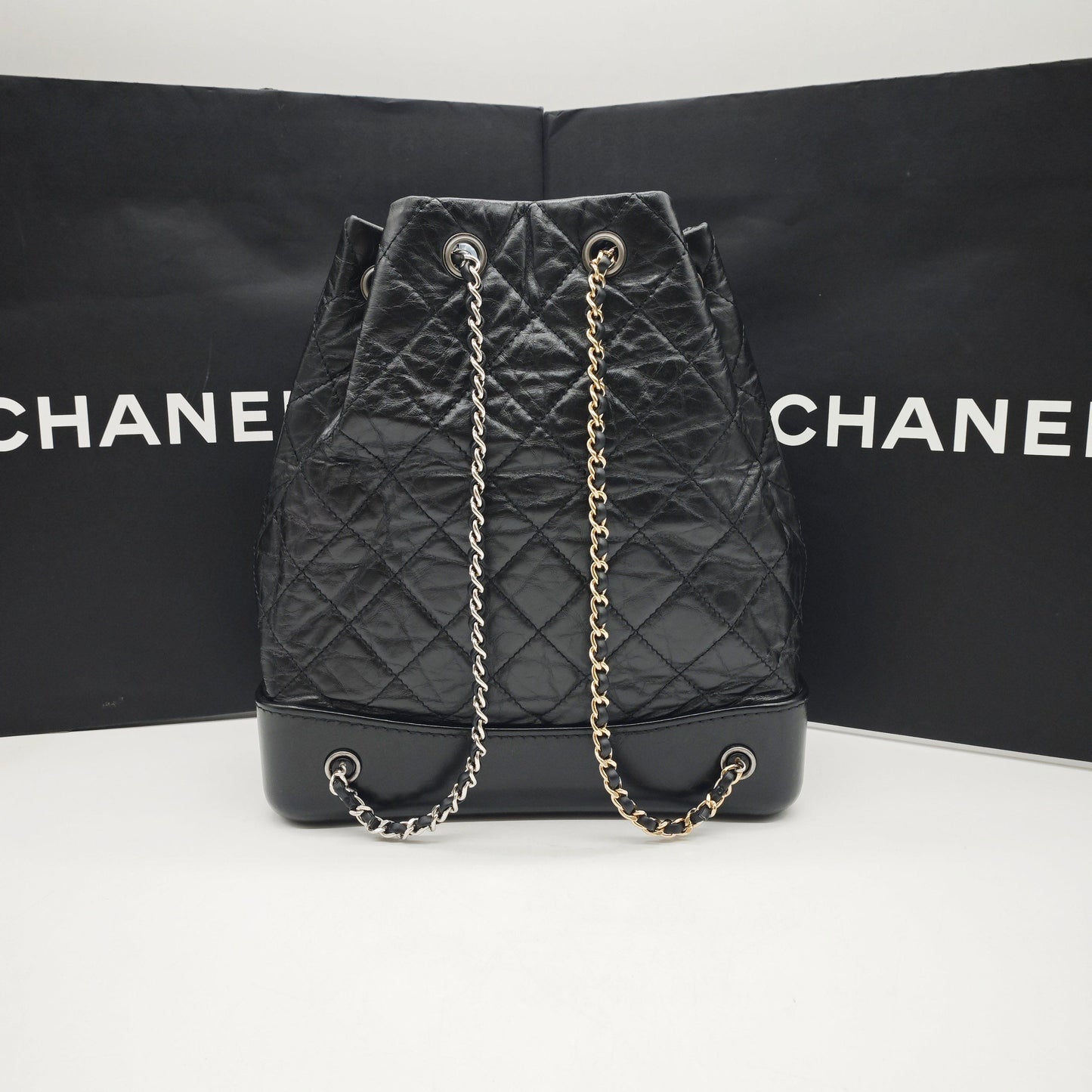 Chanel - Gabrielle Backpack - Aged calfskin leather and smooth calfskin leather - Black - (Medium)
