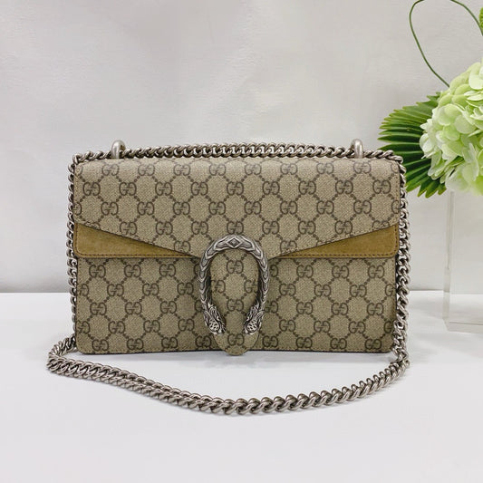 Gucci - Dionysus (Medium) - GG Supreme canvas with brown leather trim and suede accents - Beige and Brown - (Medium)