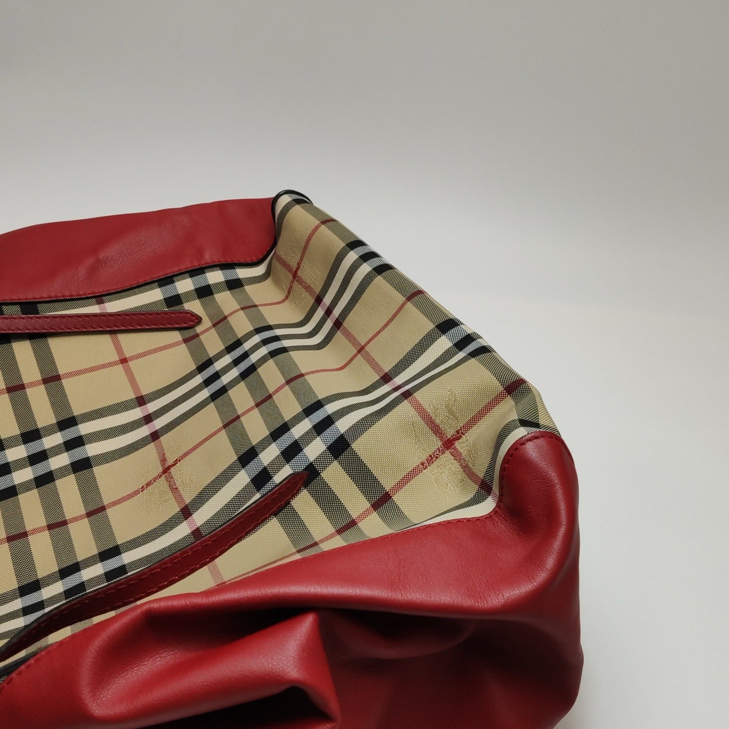 Burberry - Nova Check Leather Trim Tote Bag - Coated canvas with pebbled leather trim - Multicolour (beige, black, red, white, blue check with red leather) - (Medium)