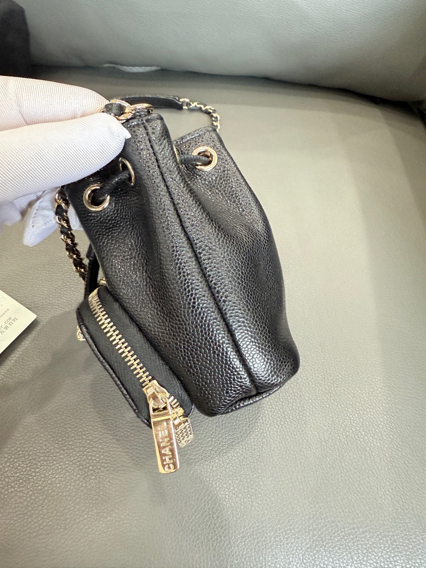 Chanel - 22B Drawstring Mini Bucket Bag - Grained calfskin leather - Black with Gold-Tone Hardware - (Mini)