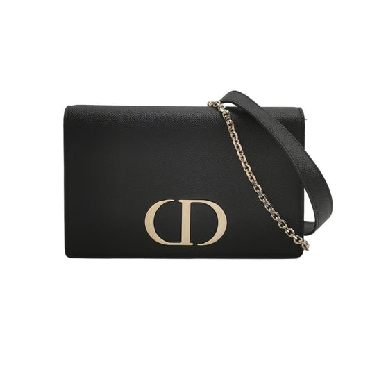 Dior - 30 Montaigne Flap Wallet on Chain - Grained Calfskin Leather - Black - (mini)