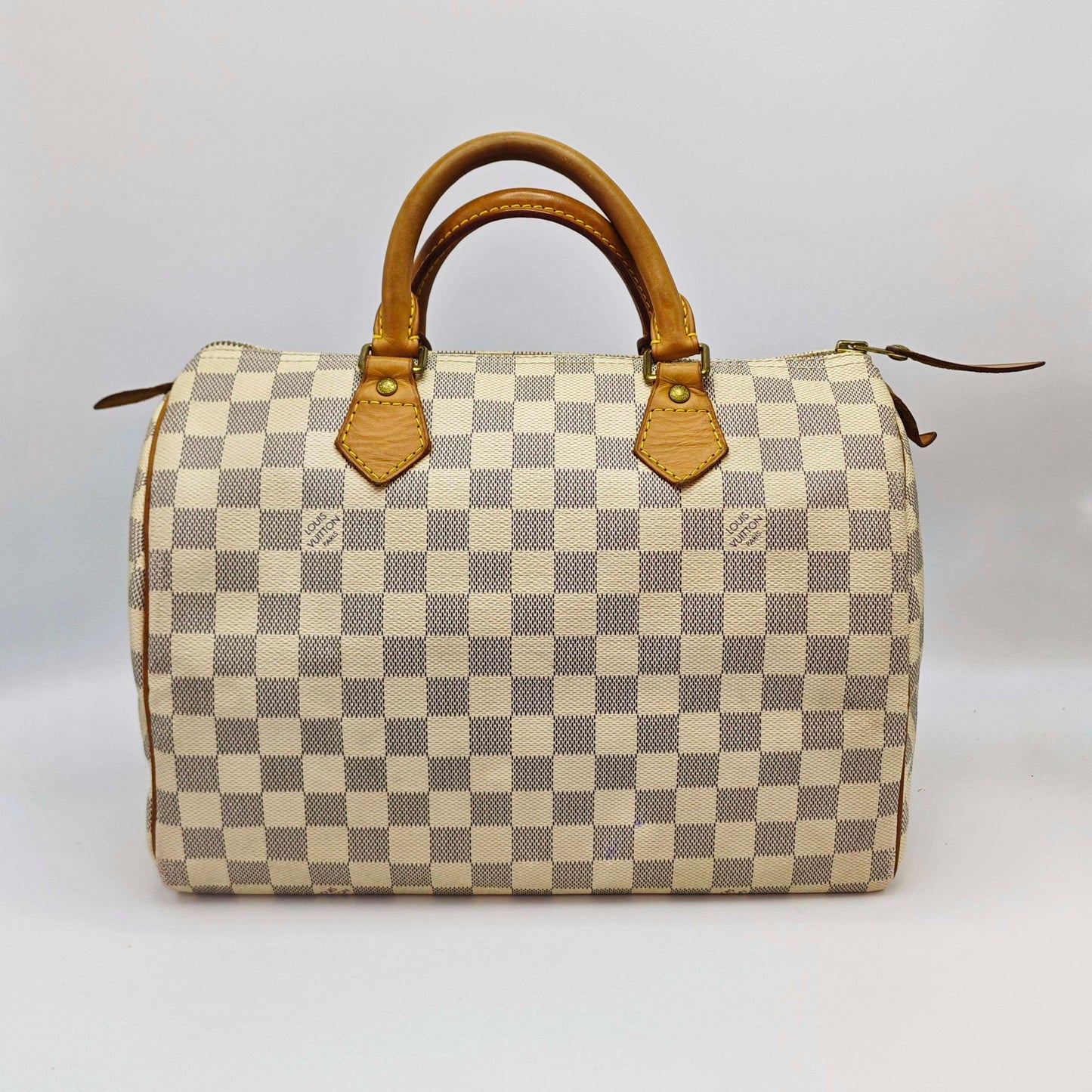 Louis Vuitton - Speedy 30 - Damier Azur coated canvas with natural cowhide leather trim - White - (Medium)