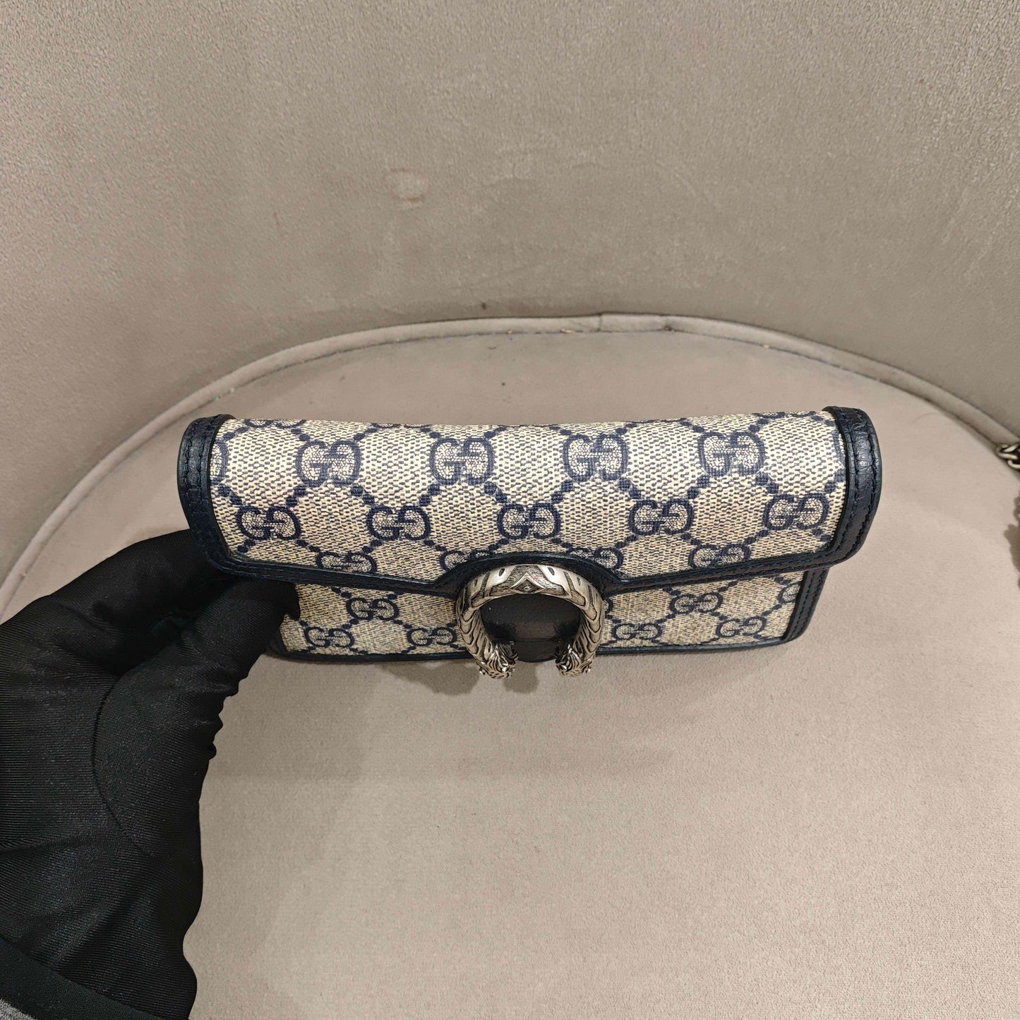 Gucci - Dionysus Mini Chain Wallet - GG Supreme coated canvas with leather trim - Beige and Navy - (mini)