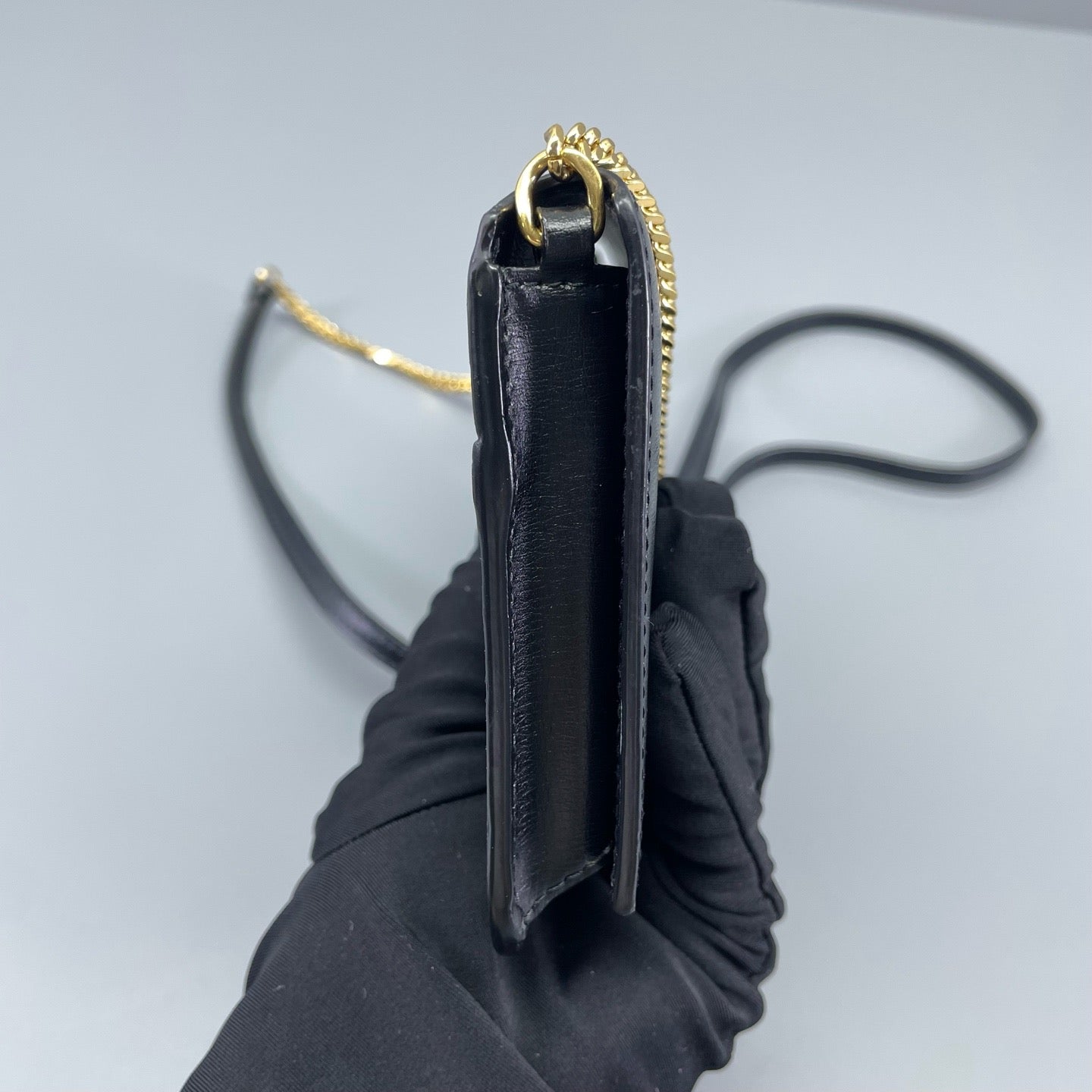 Saint Laurent - Monogram Chain Phone Holder - Grained leather - Black - (mini)