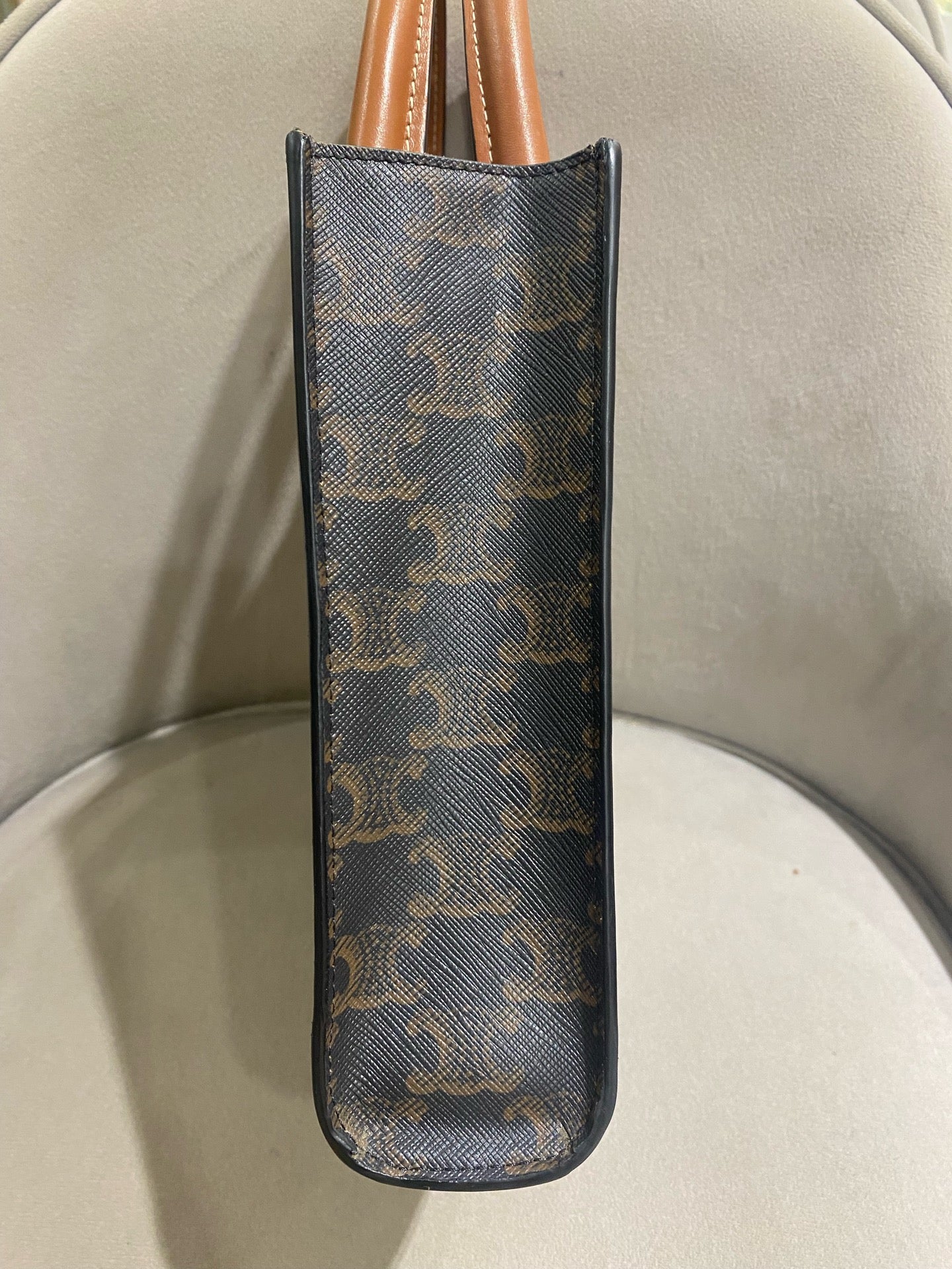 Celine - Mini Cabas Vertical - Triomphe Canvas with Calfskin Leather trim - Brown - (Mini)