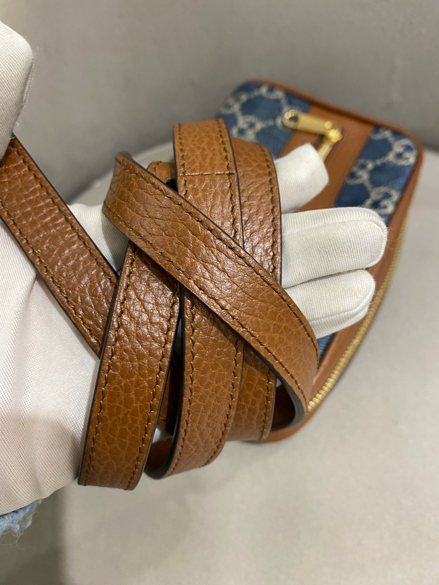 Gucci - Denim Camera Bag - Denim and Leather - Blue and Brown - (small)
