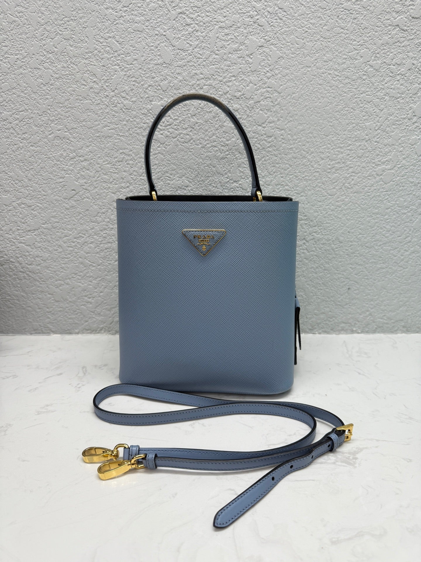 Prada - Saffiano Leather Bucket Bag - Saffiano leather - Blue - (medium)