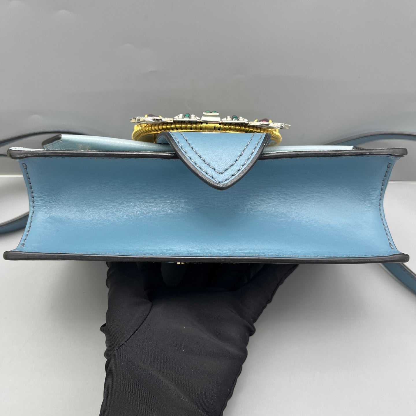 Miu Miu - Jewel Shoulder Bag - Grained leather exterior, suede interior flap, satin lining - Pale Blue - (Small)