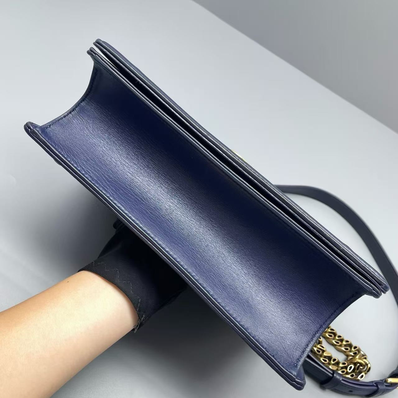 Dior - Diorama Shield Bag Studded Medium - Calfskin leather - Navy with Gold-Tone Hardware - (medium)
