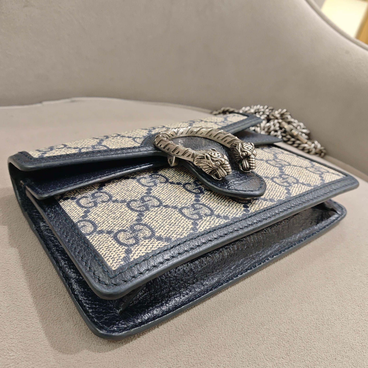 Gucci - Dionysus Mini Chain Wallet - GG Supreme coated canvas with leather trim - Beige and Navy - (mini)