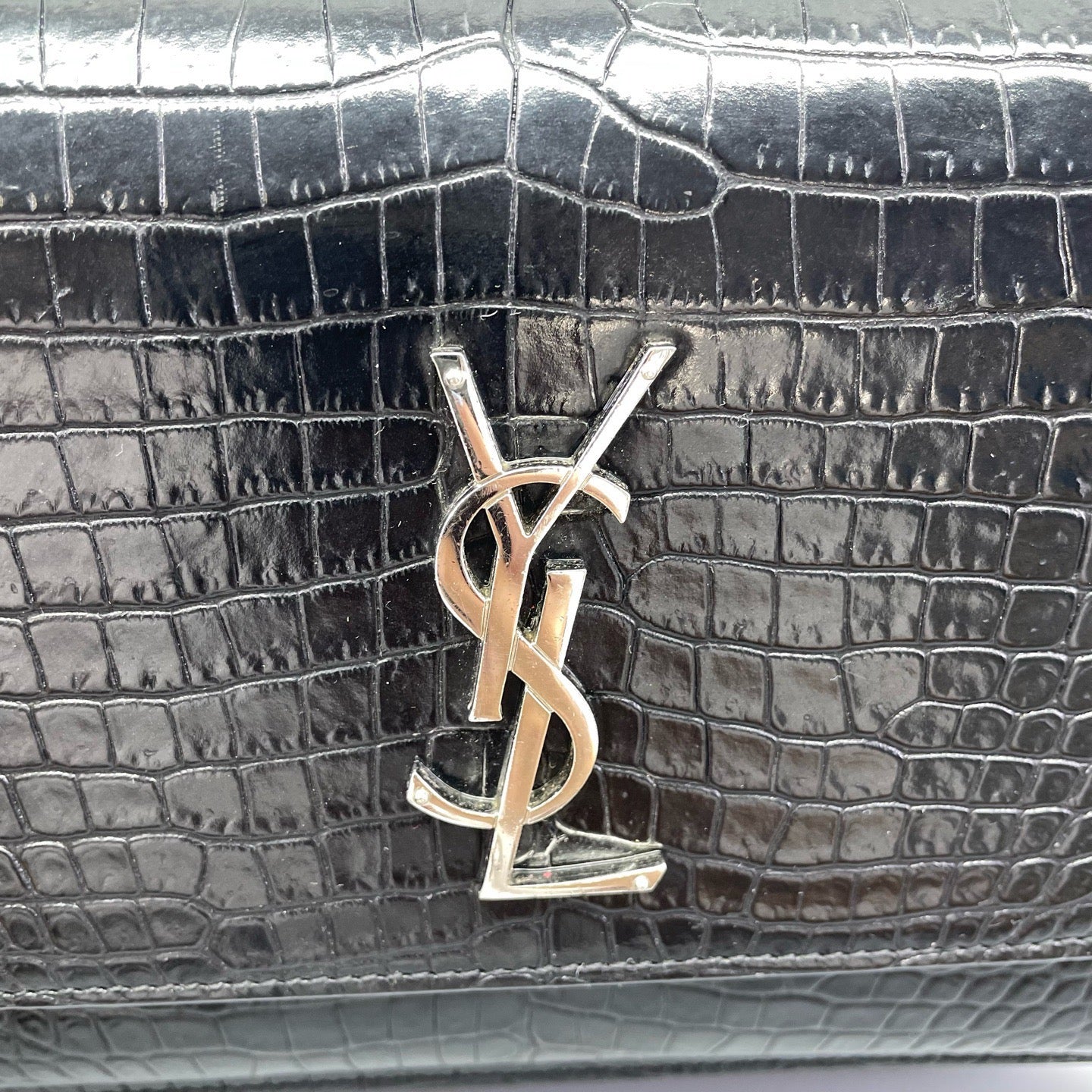 Saint Laurent - Sunset - Calfskin leather with crocodile embossing - Black - (Medium)