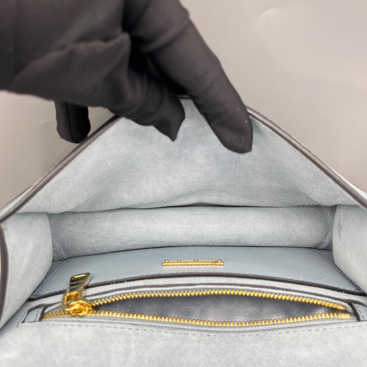 Miu Miu - Jewel Shoulder Bag - Grained leather exterior, suede interior flap, satin lining - Pale Blue - (Small)
