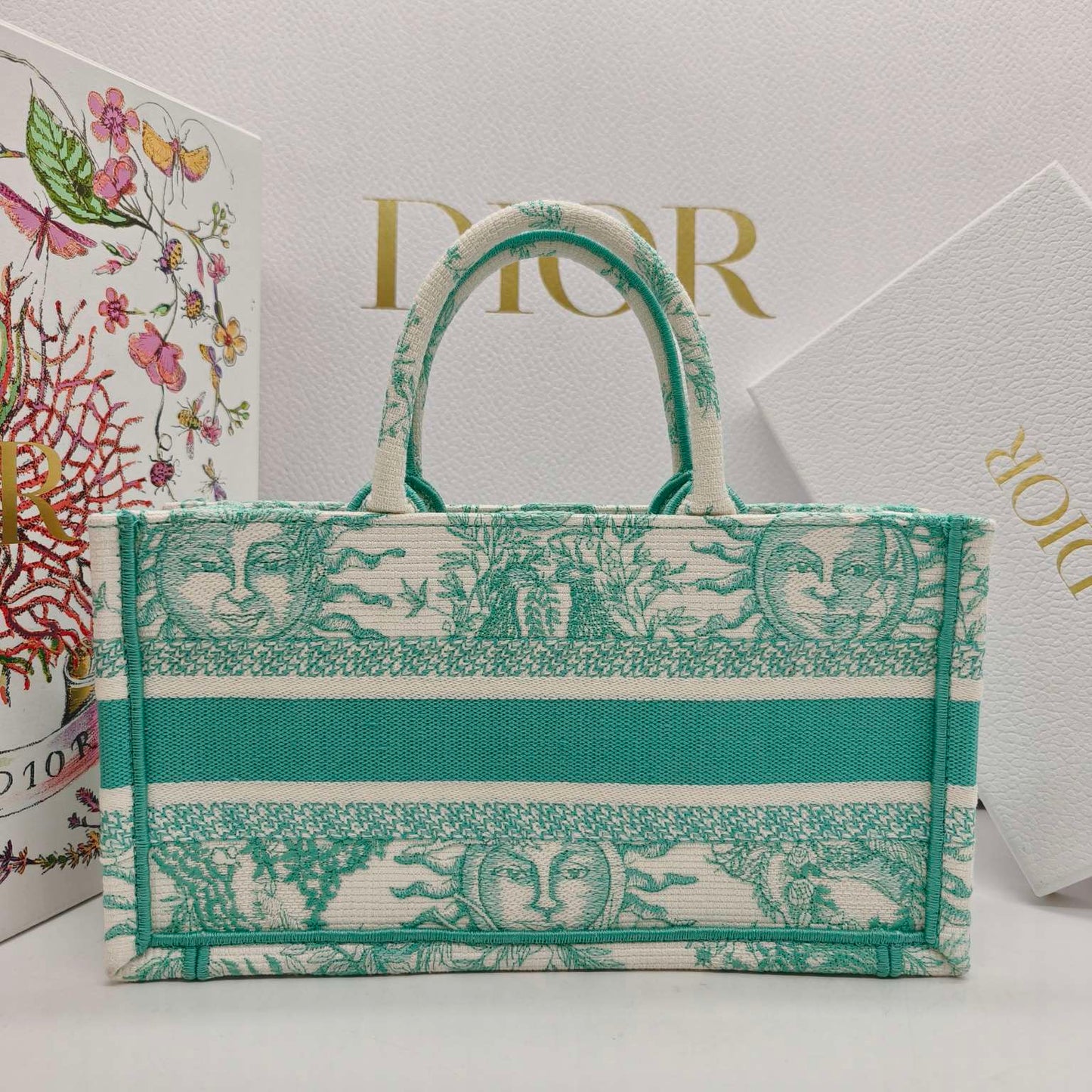 Dior - Dioriviera East West Book Tote - Embroidered canvas - Mint Green and Ecru - (Mini)