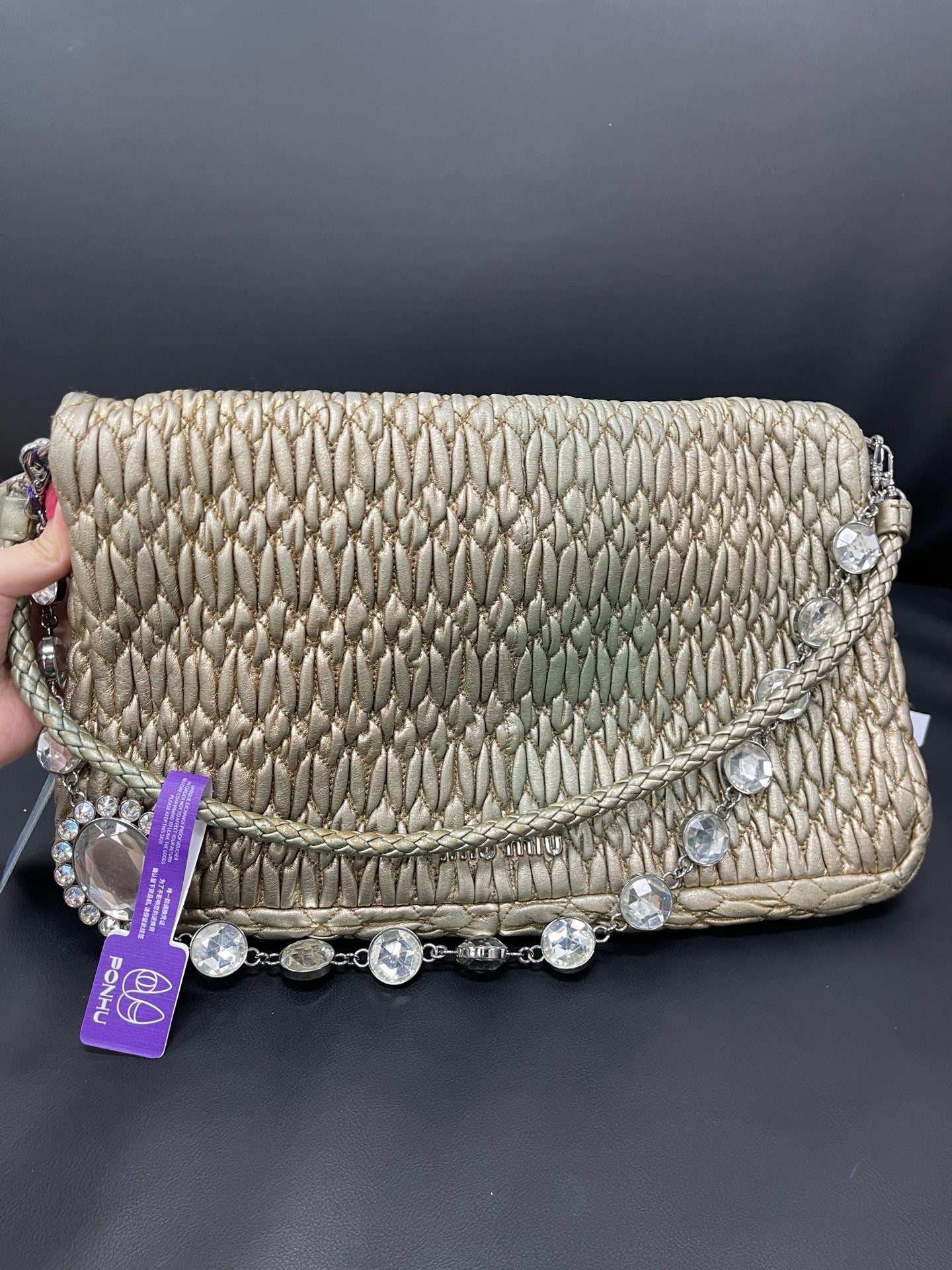 Miu Miu - Matelassé Crystal Chain Bag - Leather - Gold - (medium)