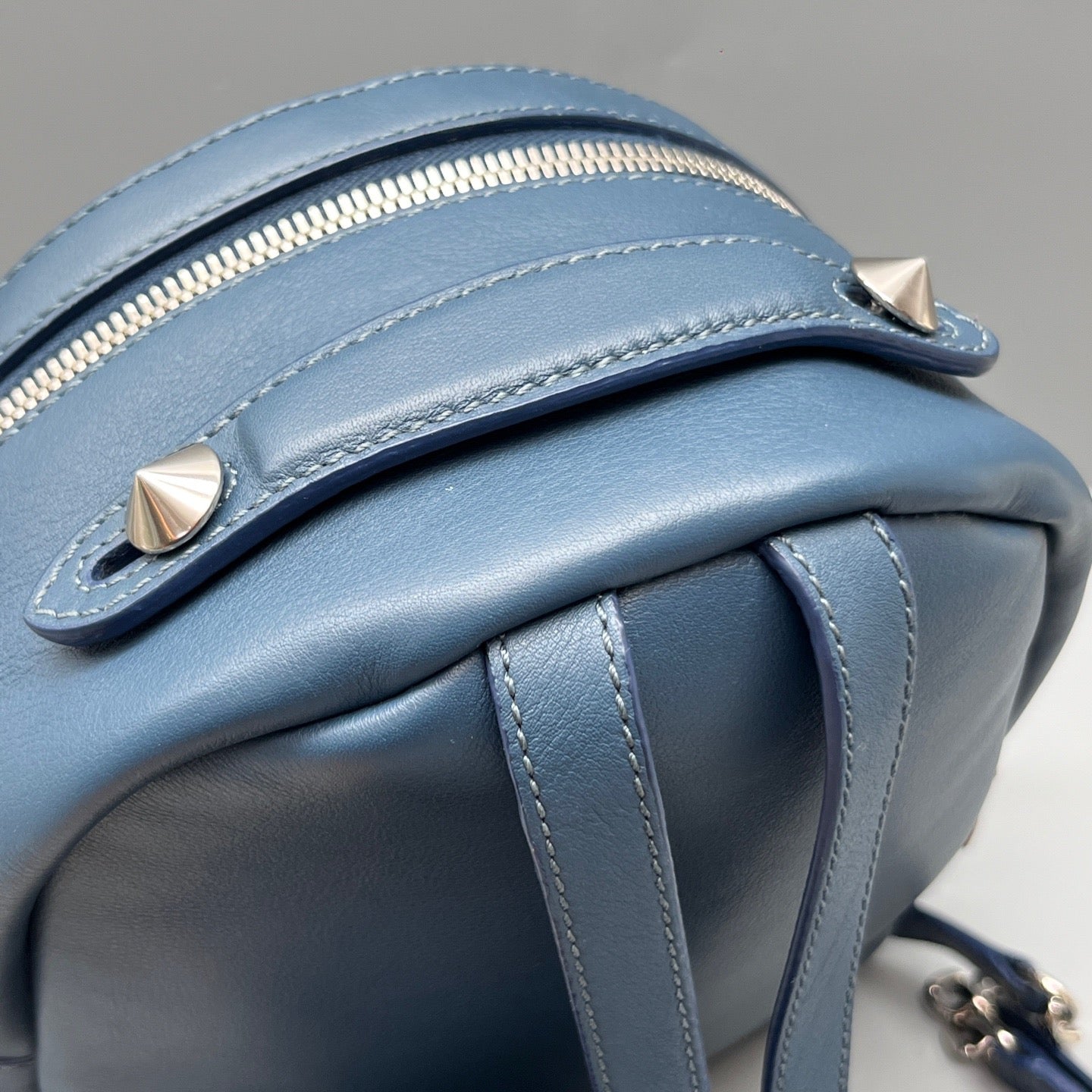Fendi - Floral Studded Backpack (Model: 8BZ039-84T) - Leather - Navy - (mini)