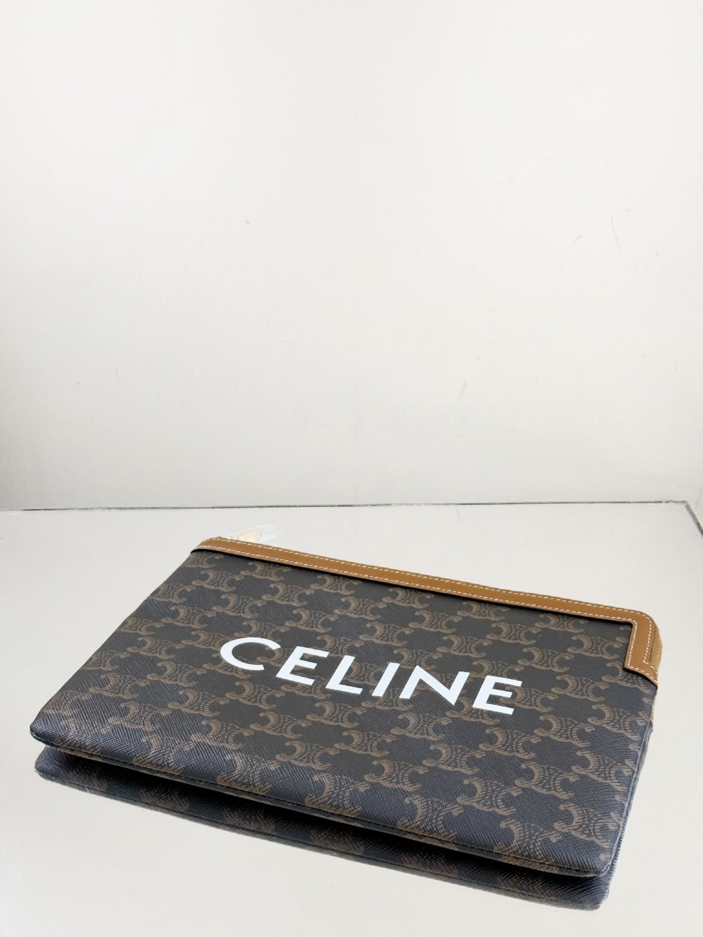 Celine - Triomphe Canvas Clutch - Triomphe coated canvas with leather trim - Brown - (medium)