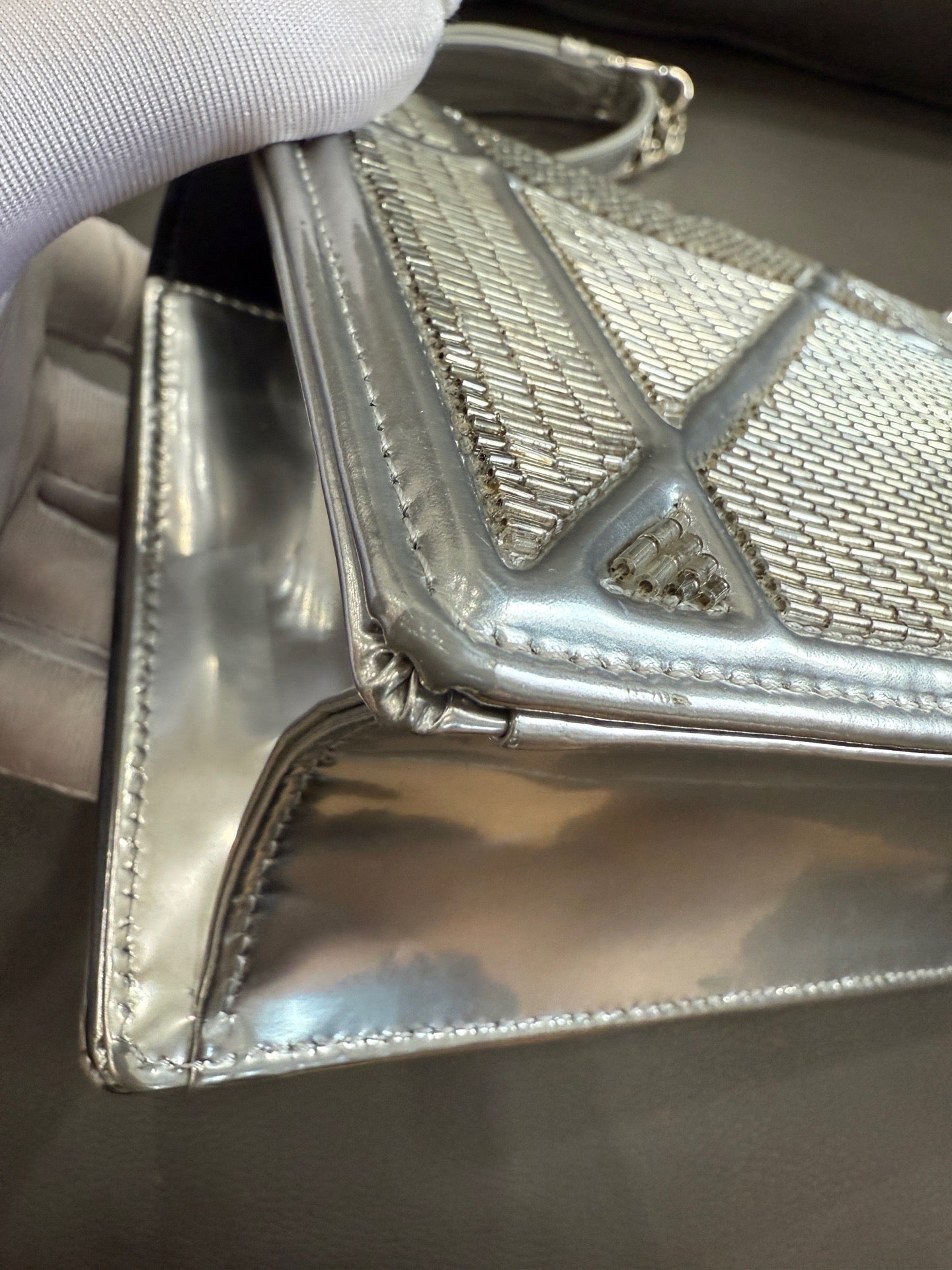 Dior - Diorama Silver Beaded Limited Edition Shield Bag - Metallic leather and micro-beads - Silver - (mini)