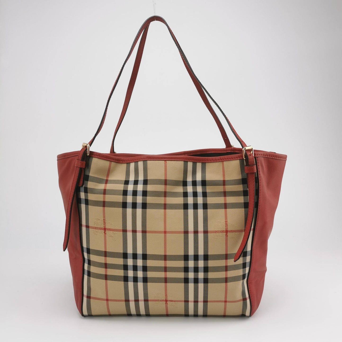 Burberry - Nova Check Leather Trim Tote Bag - Coated canvas with pebbled leather trim - Multicolour (beige, black, red, white, blue check with red leather) - (Medium)