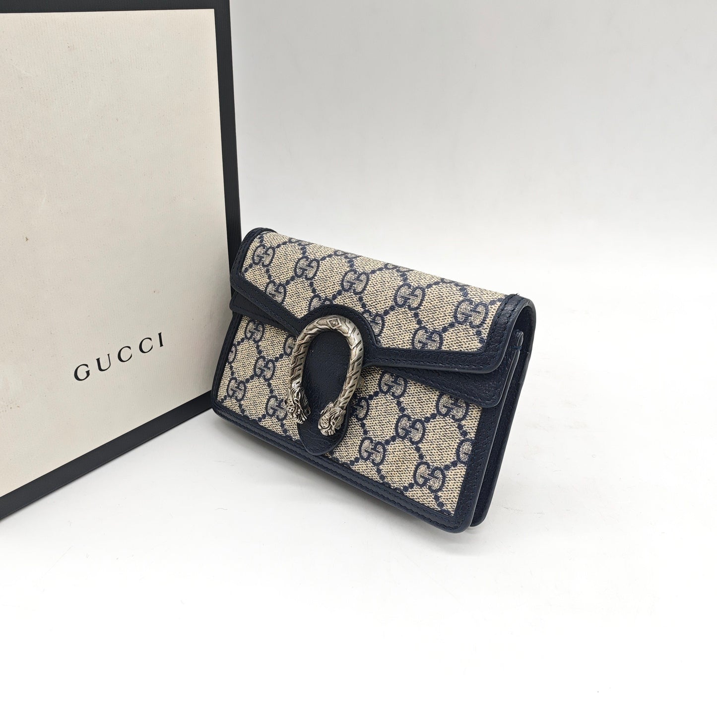 Gucci - Dionysus Mini Chain Wallet - GG Supreme coated canvas with leather trim - Beige and Navy - (mini)