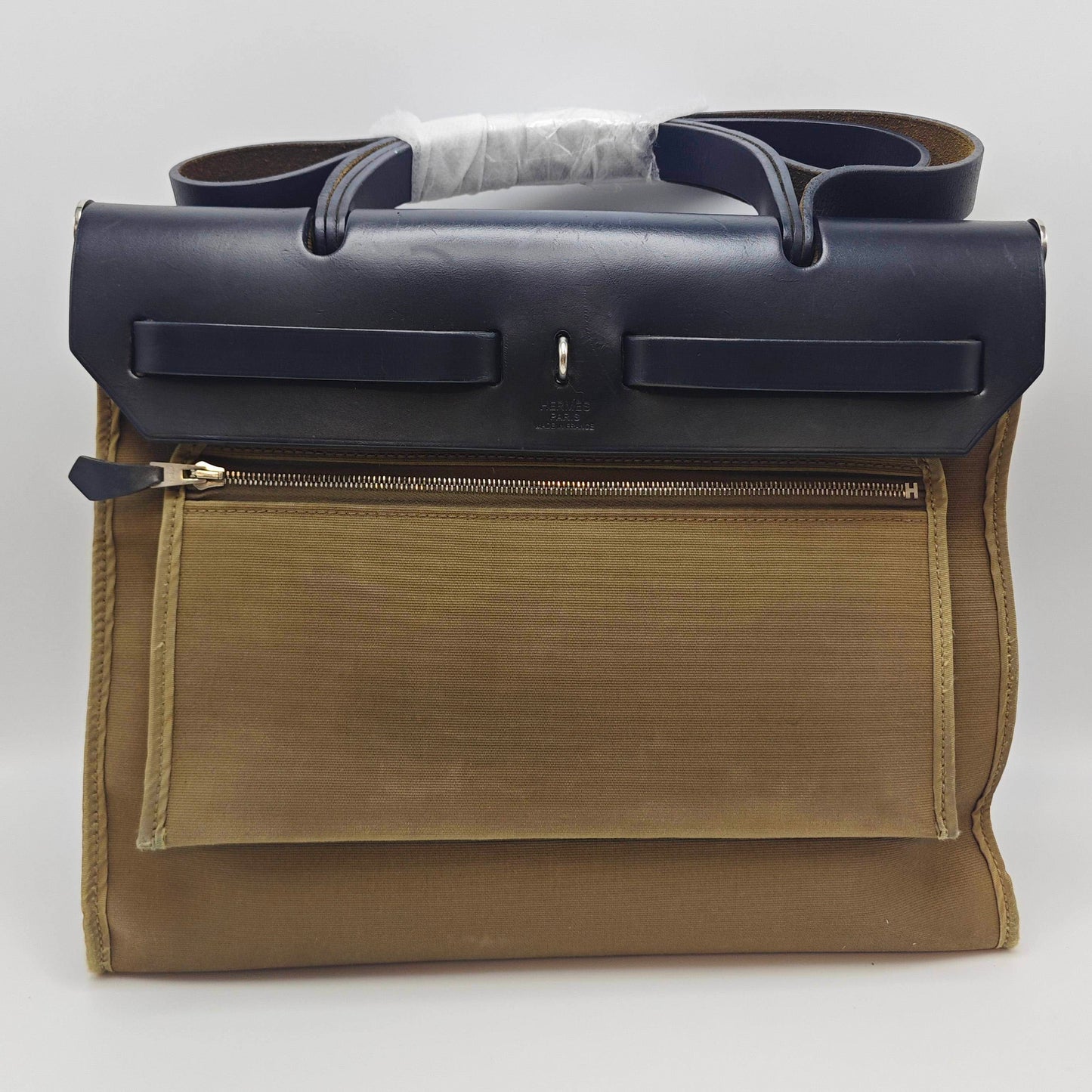 Hermès - Herbag 31 - Blue leather and brown canvas - Blue - (medium)