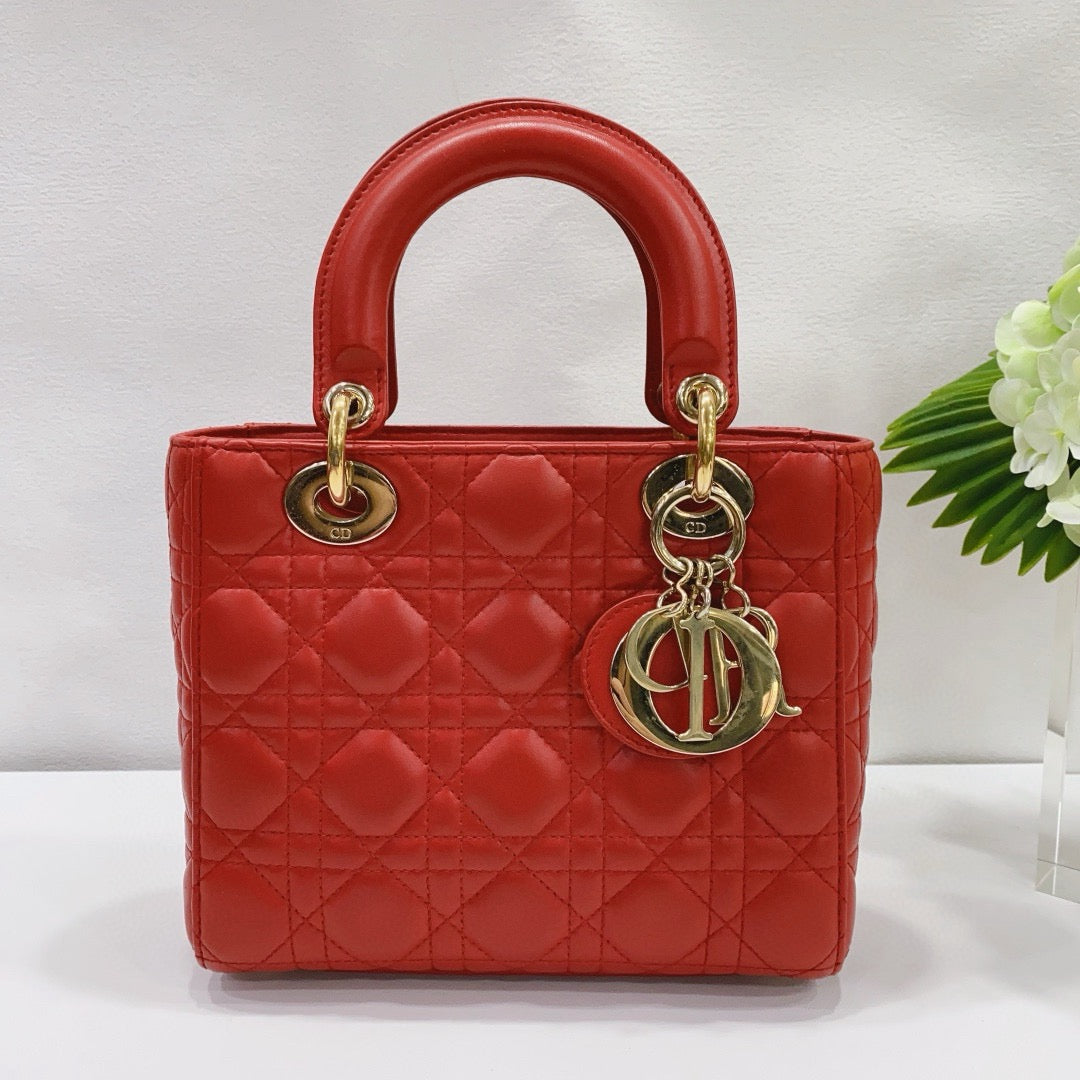 Dior - Lady Dior Mini with Badge Strap - Lambskin leather - Red - (mini)
