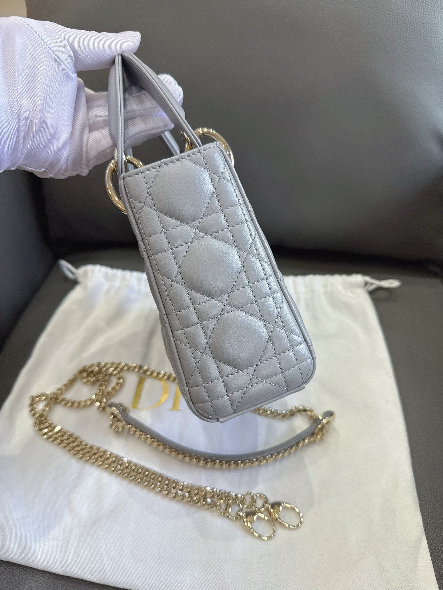 Dior - Lady Dior Mini - Lambskin leather - Grey - (mini)