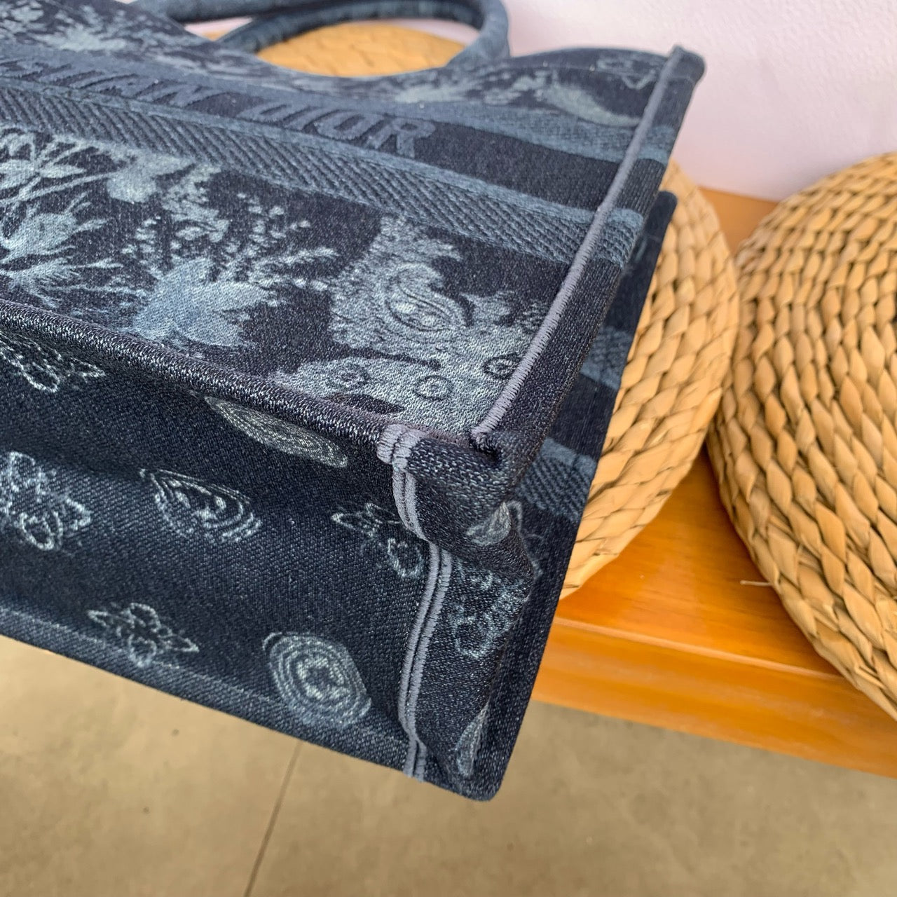 Dior - Book Tote - Denim with embroidery - Blue - (Medium)