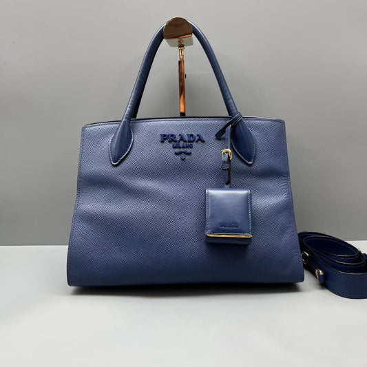 Prada - Monochrome Tote - Saffiano leather - Navy - (medium)