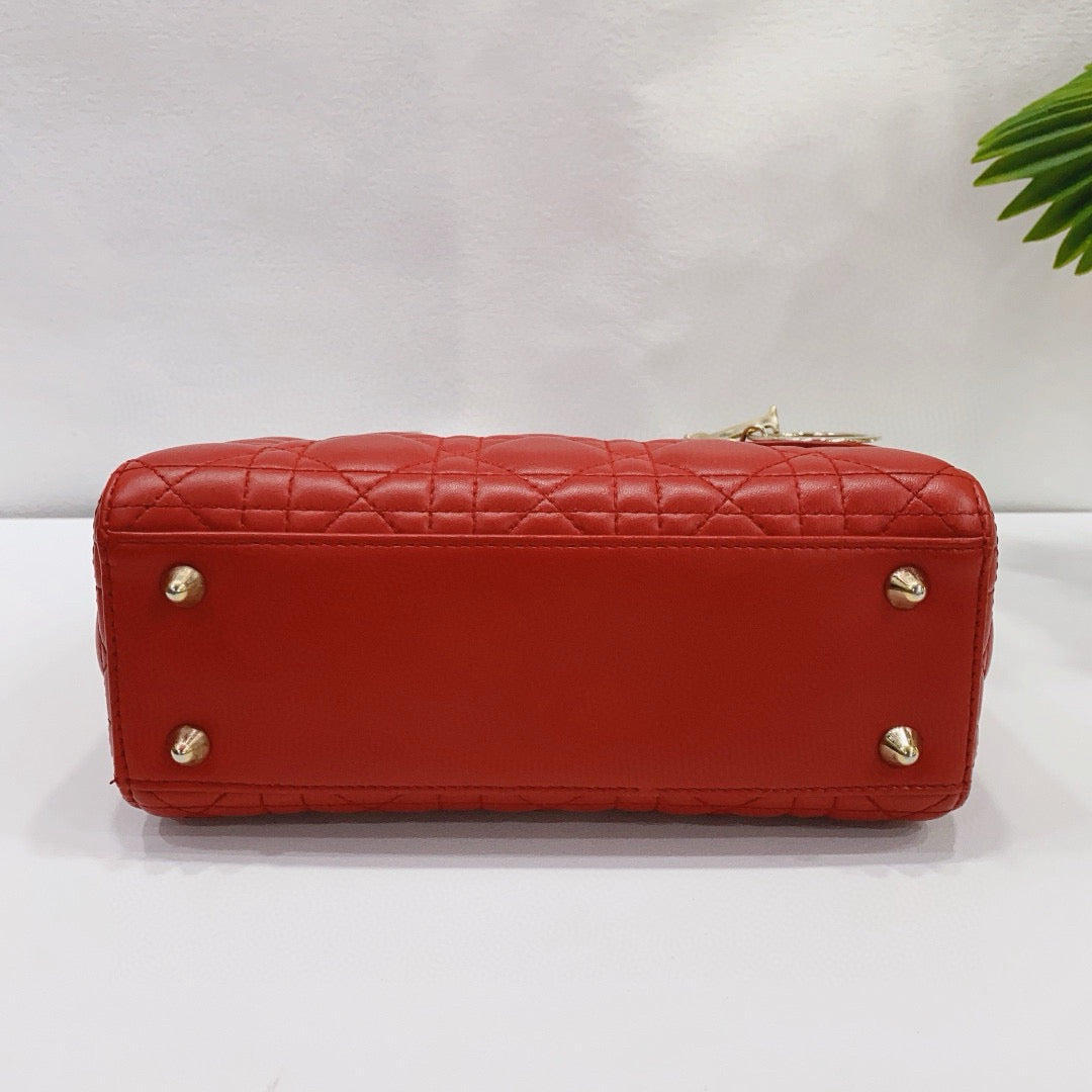 Dior - Lady Dior Mini with Badge Strap - Lambskin leather - Red - (mini)