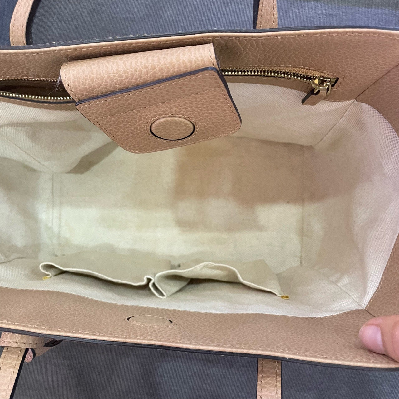 Gucci - Canvas and Leather Tote Bag - Canvas with pebbled leather trim - Beige and Cream - (Medium)