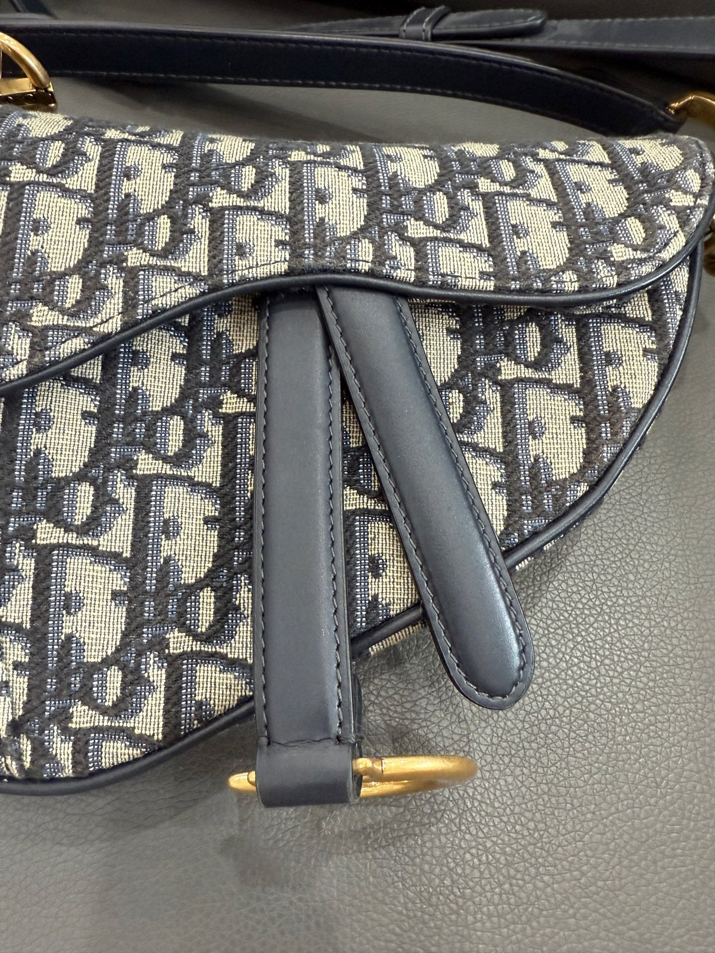 Dior - Saddle Bag - Oblique canvas with leather trim - Navy - (small)