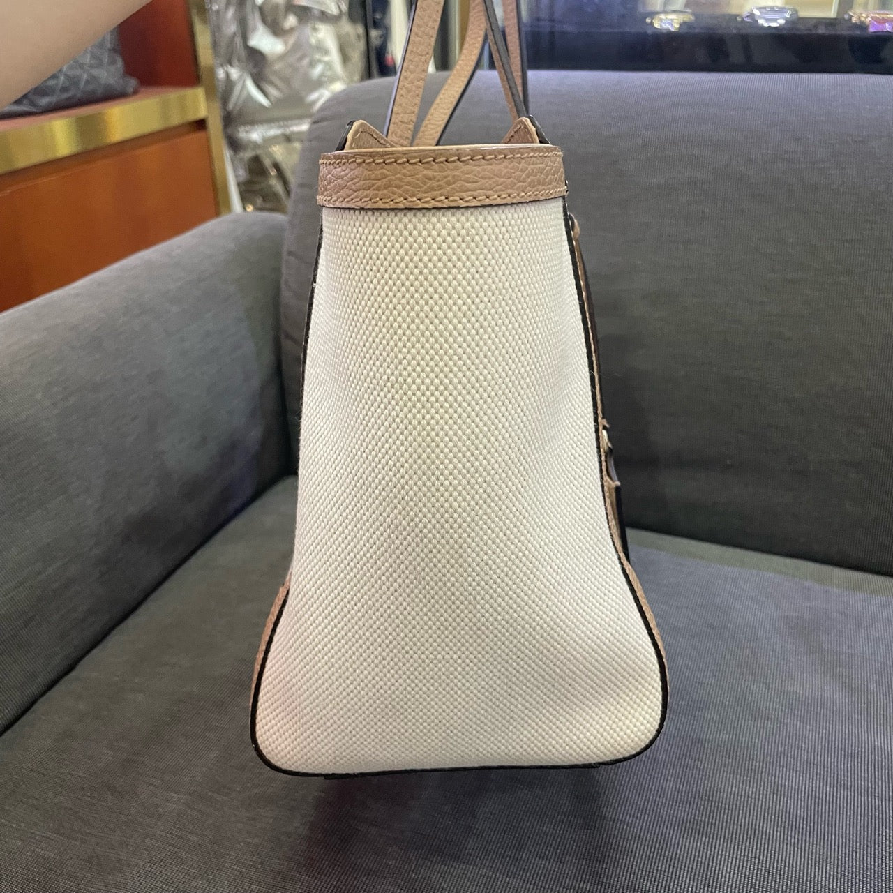 Gucci - Canvas and Leather Tote Bag - Canvas with pebbled leather trim - Beige and Cream - (Medium)